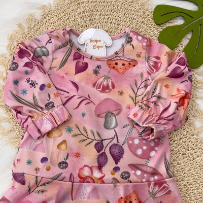  Vestido Manga Longa Cogumelos - Rosa